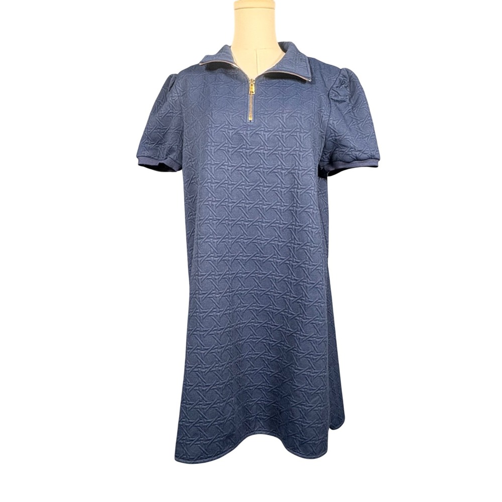 SSYS The Label Navy Blue Quilted Geometric Quarter Zip Shift Dress Medium